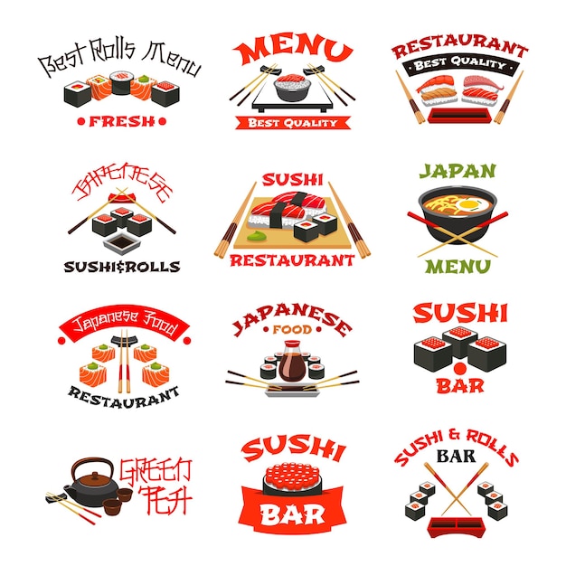 Iconos vectoriales para comida japonesa de sushi