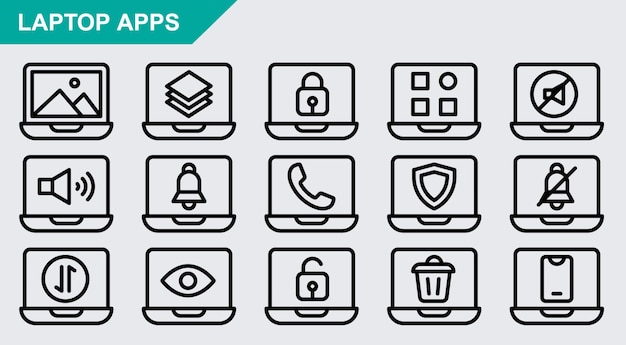 Iconos vectoriales de computadora portátil sobre fondo blanco
