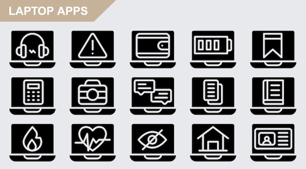 Iconos vectoriales de computadora portátil sobre fondo blanco