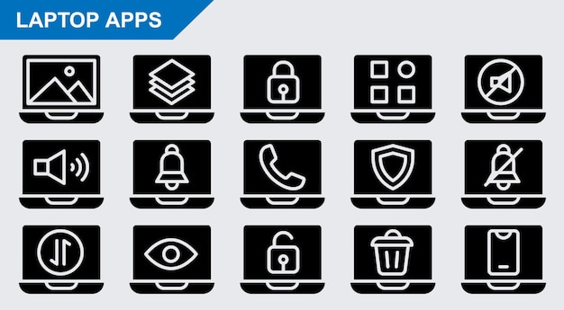 Iconos vectoriales de computadora portátil sobre fondo blanco