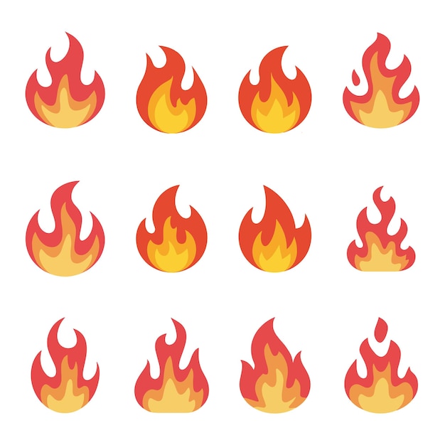 Iconos vectoriales del conjunto de mega llamas de fuego Iconos de contorno de fuego y llamas Contour de hoguera de llamas lineales