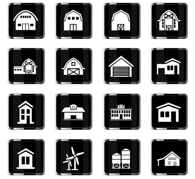 Iconos vectoriales de construcción de granjas para el diseño de interfaz de usuario