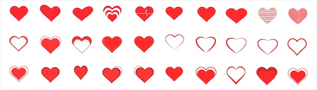 Iconos vectoriales del corazón Conjunto de iconos de latidos del corazón en un fondo aislado