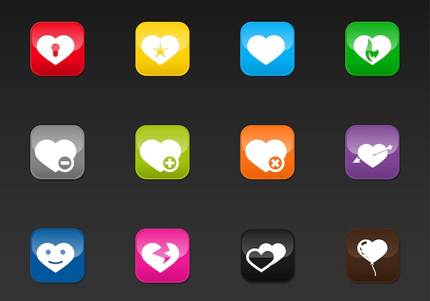 Iconos vectoriales de corazón para el diseño de la interfaz de usuario