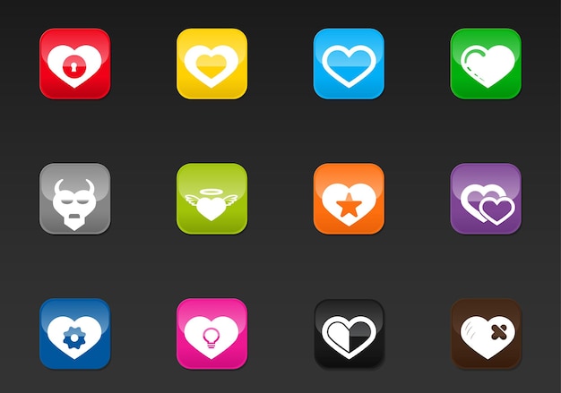 Iconos vectoriales de corazón para el diseño de la interfaz de usuario