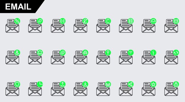 Iconos vectoriales de correo electrónico sobre fondo blanco