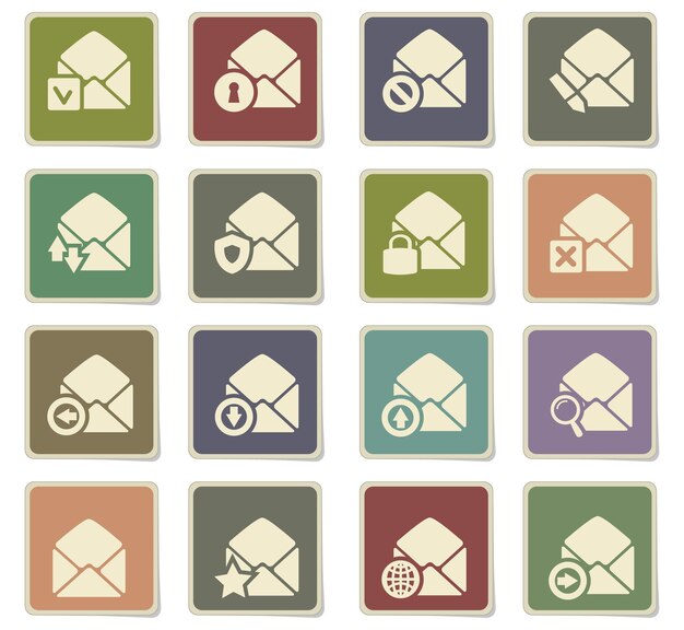 Iconos vectoriales de correo y sobre para el diseño de la interfaz de usuario