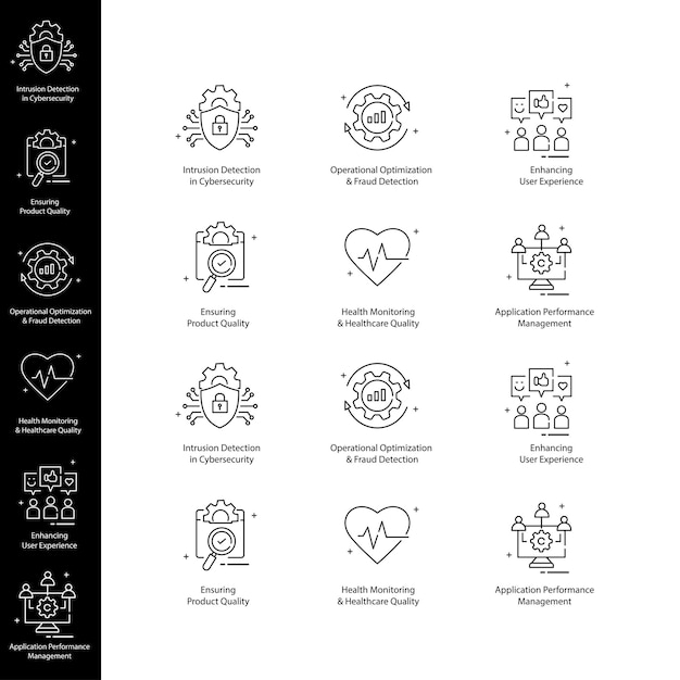 Iconos vectoriales de detección de anomalías impulsados por la ia que protegen sus sistemas