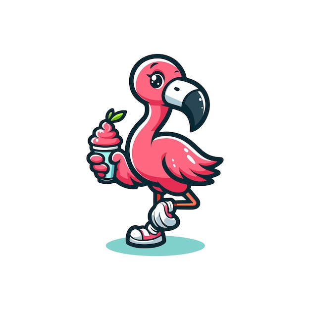Iconos vectoriales de dibujos animados de pájaros flamencos lindos Ilustración de iconos de naturaleza animal Concepto de vector plano aislado