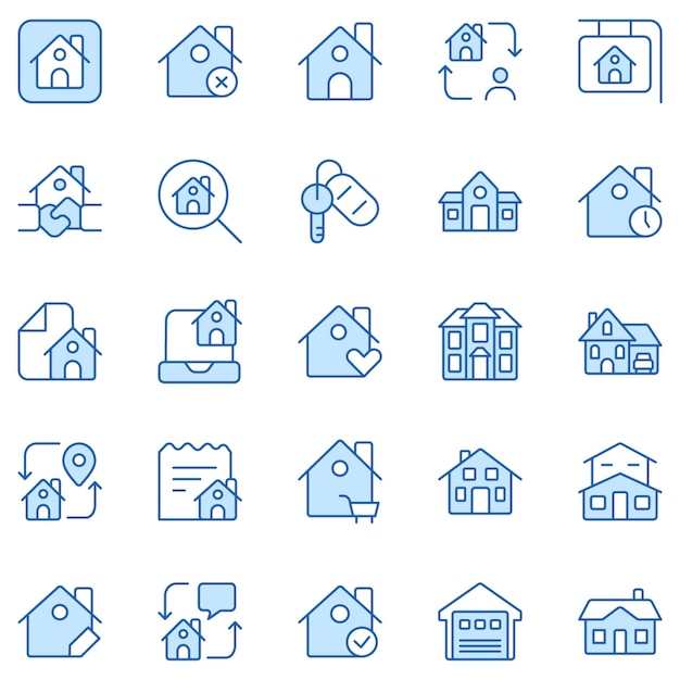 Iconos vectoriales duotónicos de bienes raíces