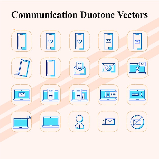 Iconos vectoriales duotónicos de comunicación