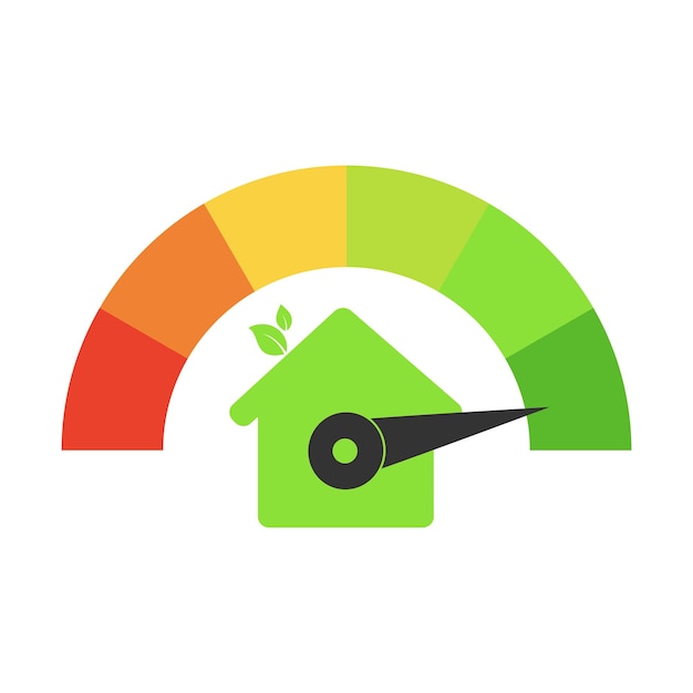 Iconos vectoriales de eficiencia energética en el hogar certificado de eficiencia energética gráfico de estimación de consumo de energía ilustración vectorial