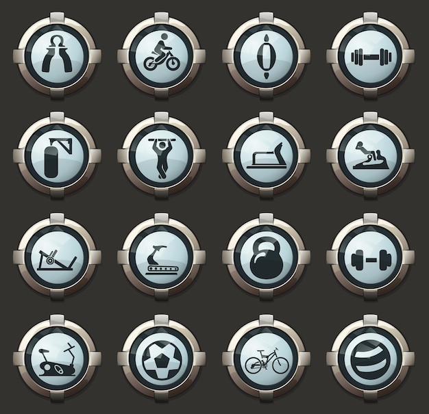 Iconos vectoriales de equipos deportivos en los elegantes botones redondos para aplicaciones móviles y web