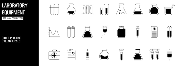 Iconos vectoriales de equipos de laboratorio de química para uso en investigación científica