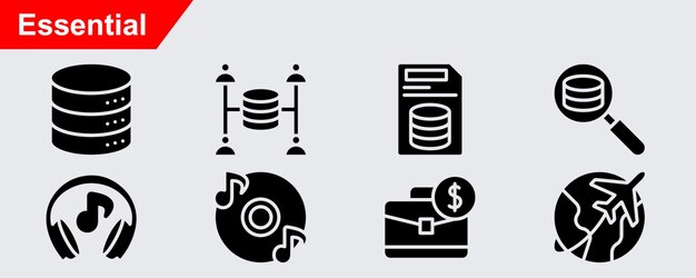 Iconos vectoriales esenciales sobre fondo blanco