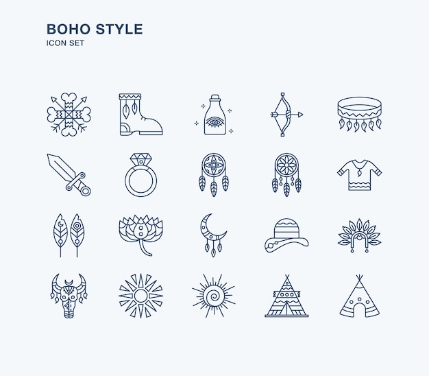 Iconos vectoriales de estilo boho