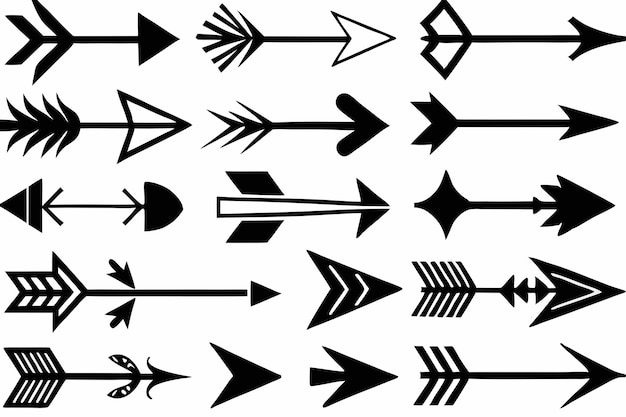 Iconos vectoriales de flecha negra versátiles Diseños curvos y multisegmentados simples para proyectos digitales