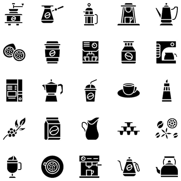 Iconos vectoriales de glifos para hacer café