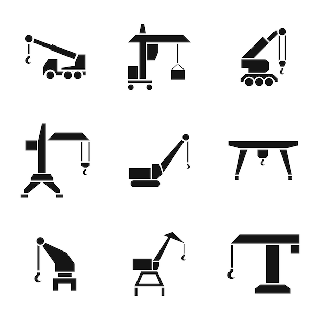 Iconos vectoriales de grúas de construcción Conjunto de ilustraciones simples de 9 elementos de grúa de construcción Iconos editables se pueden usar en la interfaz de usuario del logotipo y el diseño web