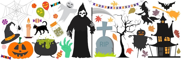 Iconos vectoriales de Halloween y conjunto de ilustraciones EPS10