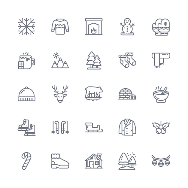Iconos vectoriales de invierno Conjunto de ilustraciones para celebraciones festivas