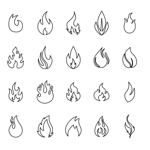 Iconos vectoriales de llamas de fuego y llamas Iconos de contorno de llamas y llamas Contour bonfire elemento de llamas lineal