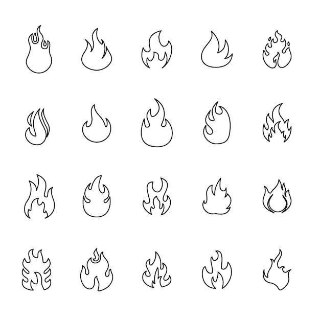 Iconos vectoriales de llamas de fuego y llamas Iconos de contorno de llamas y llamas Contour bonfire elemento de llamas lineal