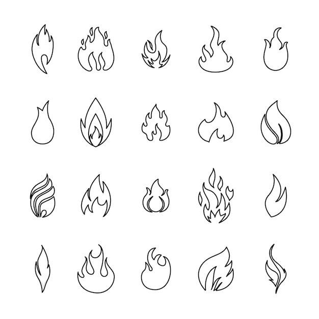 Iconos vectoriales de llamas de fuego y llamas Iconos de contorno de llamas y llamas Contour bonfire elemento de llamas lineal