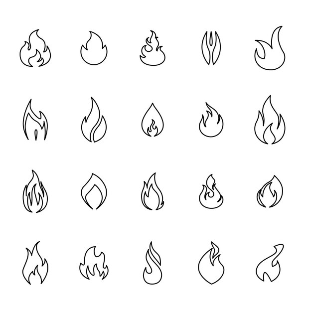 Iconos vectoriales de llamas de fuego y llamas Iconos de contorno de llamas y llamas Contour bonfire elemento de llamas lineal