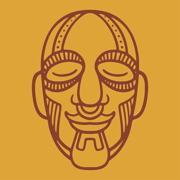 Iconos vectoriales de máscara azteca Dibujos animados religiosos tradicionales mayas cara antigua Símbolos tradicionales de los pueblos indígenas Tribus africanas Ilustración vectorial plana colorida
