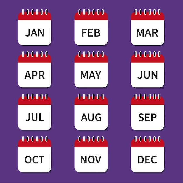 Iconos vectoriales de los meses del año en el calendario