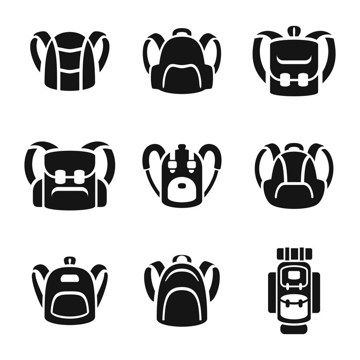 Iconos vectoriales de mochila Conjunto de ilustraciones simples de 9 elementos de mochila Icones editables se pueden usar en la interfaz de usuario del logotipo y el diseño web