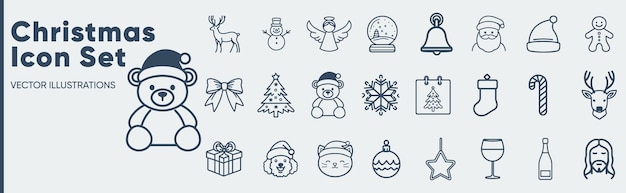 Iconos vectoriales modernos de contorno Iconos de línea de Navidad configurados en estilo lineal para la Web