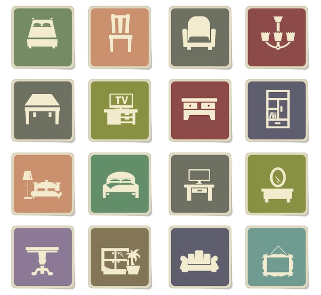 Iconos vectoriales de muebles para el diseño de la interfaz de usuario