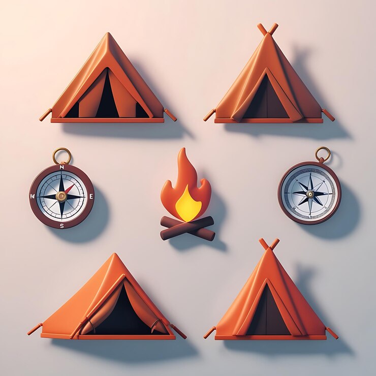 Iconos vectoriales planos para acampar y actividades al aire libre simples y limpios