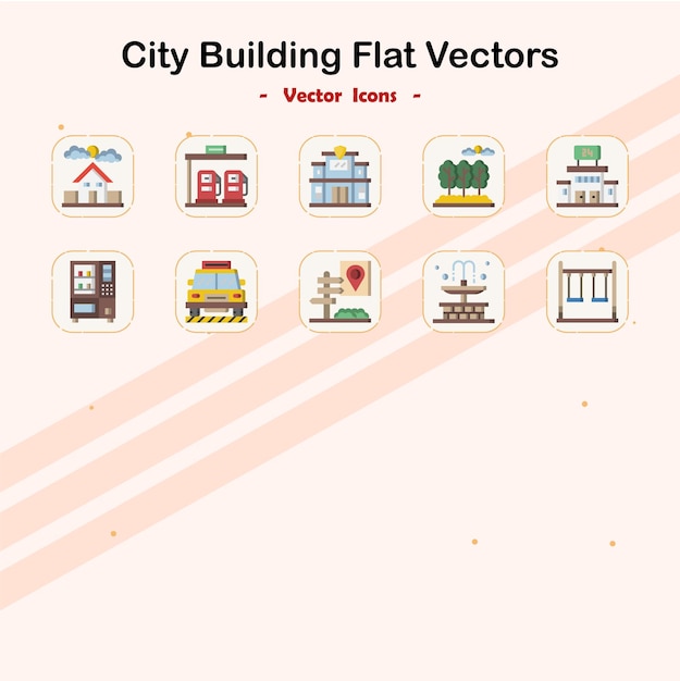 Iconos vectoriales planos del edificio de la ciudad