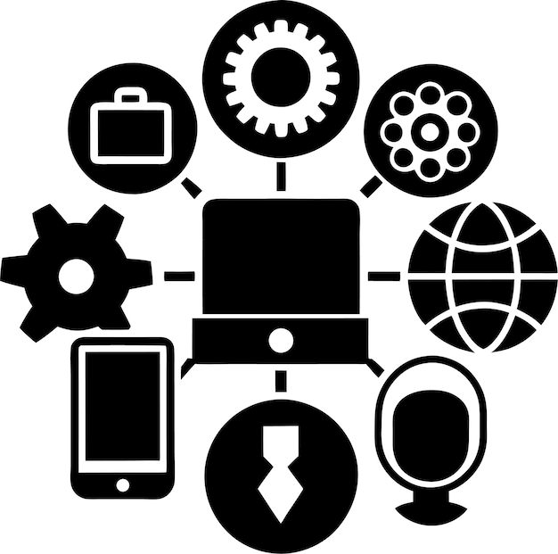 Iconos vectoriales planos de moda que representan la silueta de la tecnología moderna