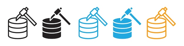 Iconos vectoriales que ilustran la minería de datos y las técnicas avanzadas de gestión de bases de datos