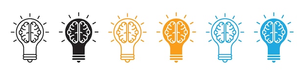 Iconos vectoriales que representan el poder del pensamiento creativo y la lluvia de ideas en la innovación