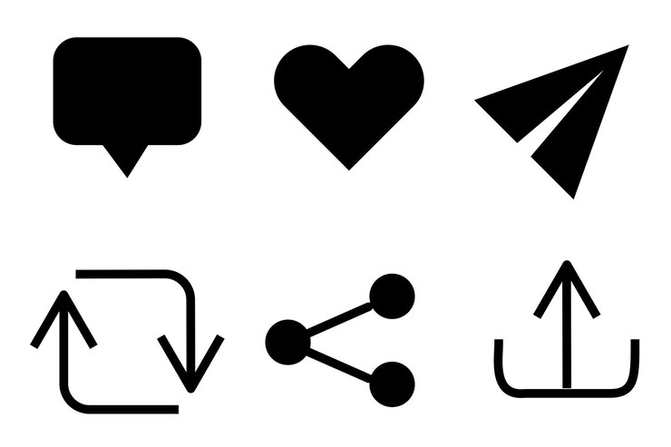 Vector iconos vectoriales de redes sociales símbolos en blanco y negro comunicación y intercambio diseño plano moderno