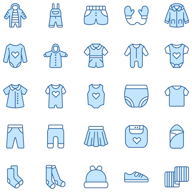 Iconos vectoriales de ropa para bebés de dos tonos