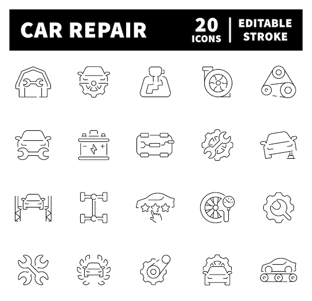 Iconos vectoriales de servicios de reparación de automóviles