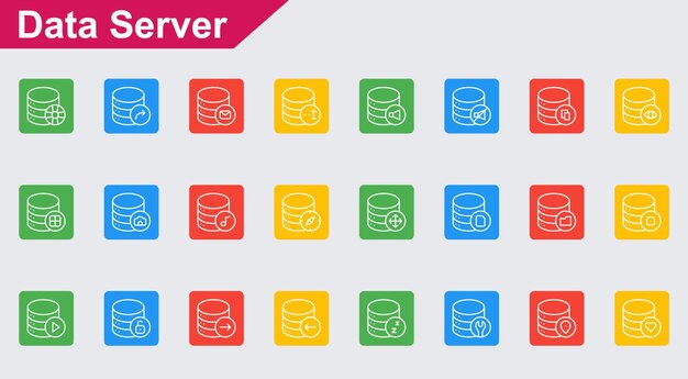 Iconos vectoriales de servidor de datos sobre fondo blanco