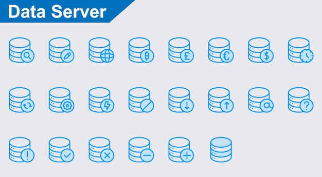 Iconos vectoriales de servidor de datos sobre fondo blanco