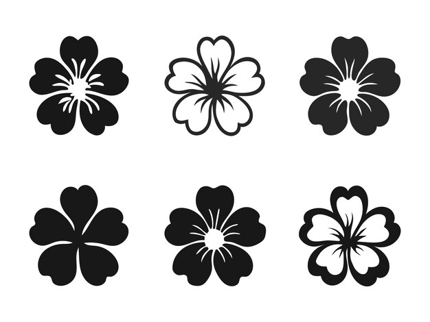 Iconos vectoriales de silueta de flores de hibisco Ilustraciones florales en blanco y negro