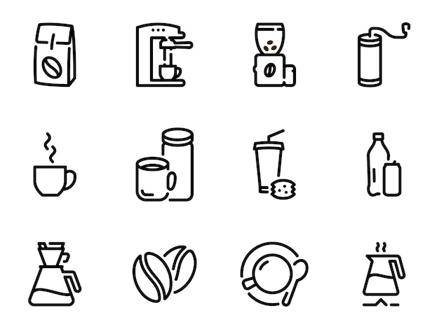 Iconos vectoriales simples Ilustración plana sobre un tema Preparación de café aromático
