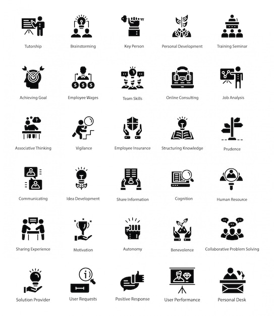 Iconos vectoriales sólidos de recursos humanos