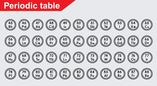Iconos vectoriales de la Tabla Periódica sobre un fondo blanco
