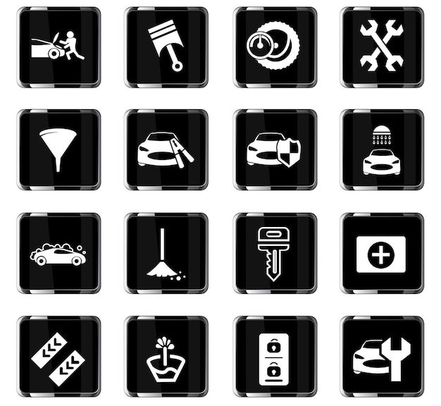 Iconos vectoriales de tienda de coches para el diseño de interfaz de usuario