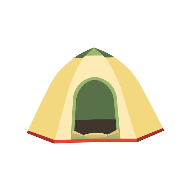Iconos vectoriales de tiendas de excursión y acampada Colección de tiendas de diseño planas de triángulo y cúpula en colores verde azul amarillo y naranja Set de tiendas de acampada turística aisladas sobre fondo blanco